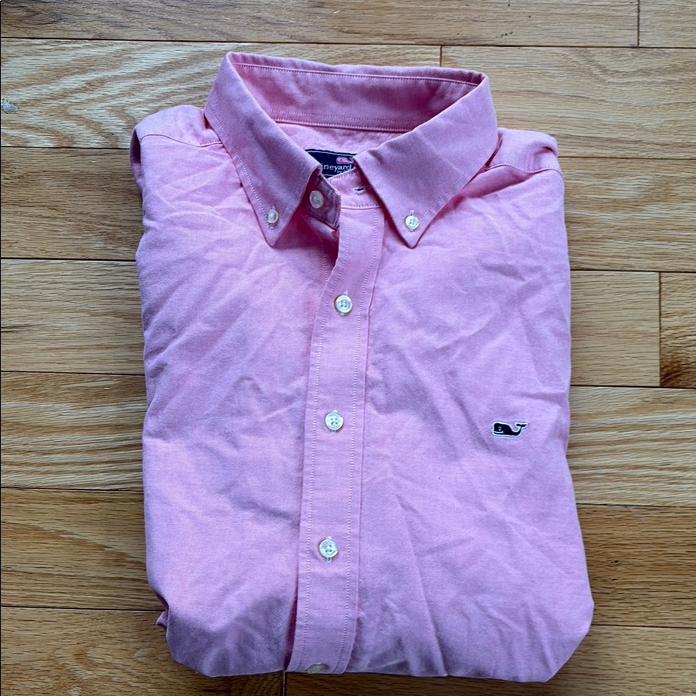 Vineyard Vines 100% Cotton Classic Fit Whale Pink Button Down Shirt